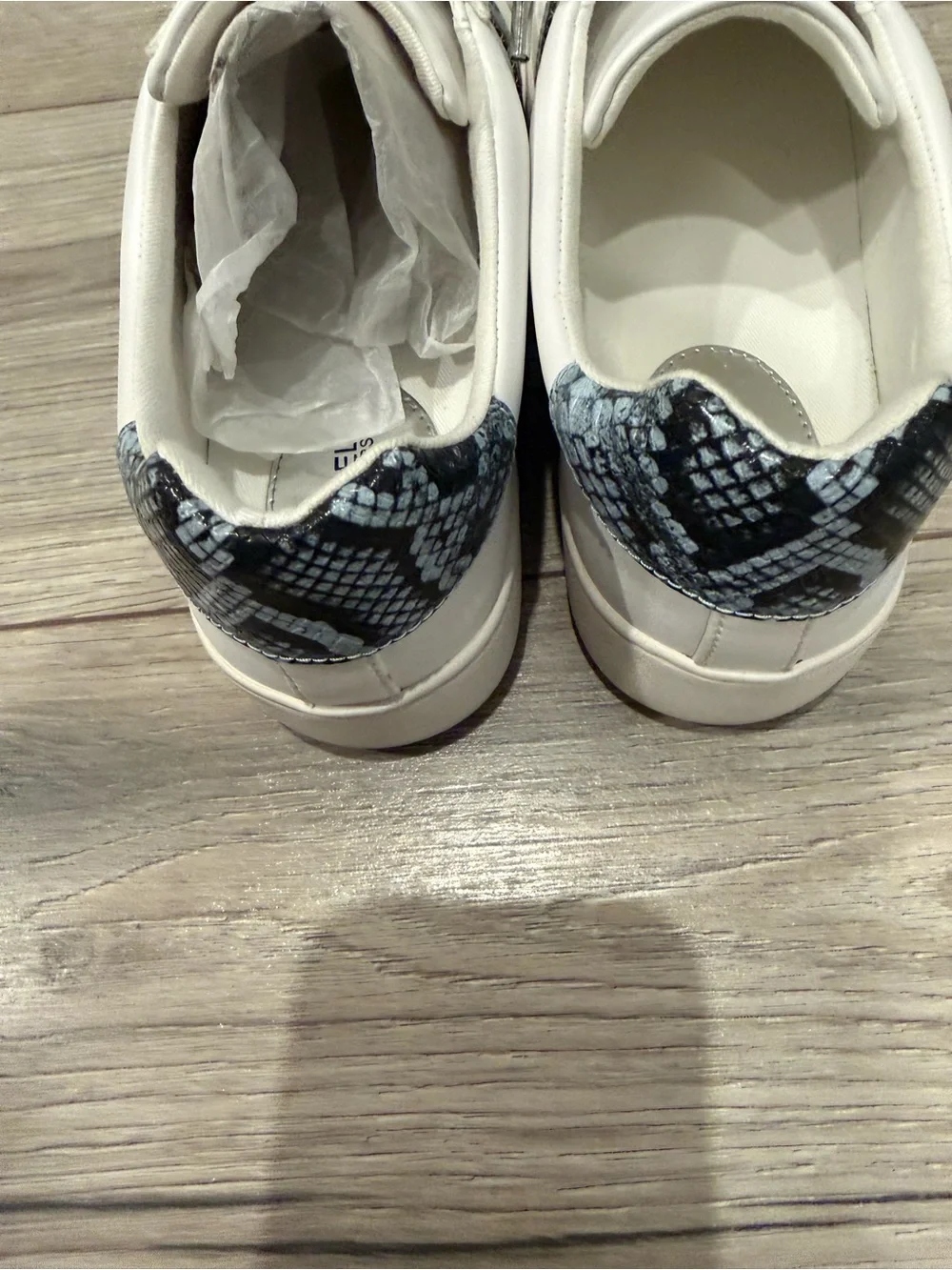 Michael Kors White Lace-Up Sneakers with Pale Ocean Snake-Print Accent